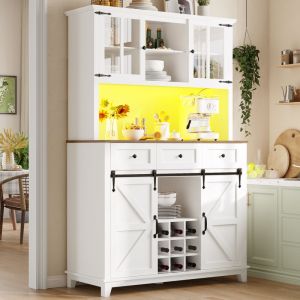 Armoire Haute Cuisine avec &Eacute;clairage LED Int&eacute;gr&eacute;,Buffet/Vitrine Blanc (105x38.4x180cm) - &Eacute;tag&egrave;res R&eacute;glables,Couleurs Lumi&egrave;re Variables