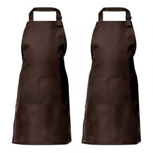 Tablier de cuisine deux pi&egrave;ces pour hommes et femmes, tablier de m&eacute;nage porte-outils avec 2 poches pour griller, couleur caf&eacute;