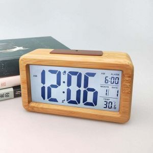 Reveil Matin Radio Reveil Bois Vintage Reveil Lumiere Bois Massif Mode Horloge Intelligente &Eacute;Lectronique Horloge &Eacute;Lectronique R&eacute;Veil en Bois Massif