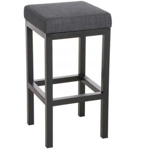 Tabouret de bar x1 avec repose-pieds design simple hauteur d'assise 80 cm en tissu gris fonc&eacute; et support en m&eacute;tal noir 100005409