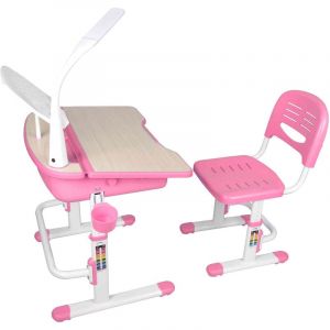 Terre De Nuit - Bureau enfant ajustable en hauteur rose 301 + chaise
