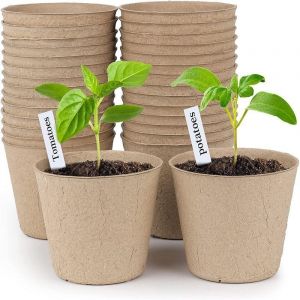 50 Pièces Pots Biodégradables, Petits Pots de Fibre, Pot Jardinage en Set, Godet Semis et Compostable pour Germer sans Plastique sans Tourbe