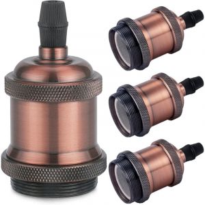 Vintage E27 douille de lampe, Edison retro suspension lampe, Solide c&eacute;ramique adaptateur, 4 Pi&egrave;ces cuivre rouge socket