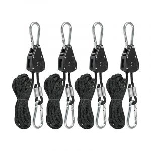 Corde à Cliquet avec Crochet 4 Pcs Poulie a Cliquet Tendeur de Corde a Cliquet, Crochet Reglable Sangle a Cliquet pour Lampe Plante, Voile Ombrage,