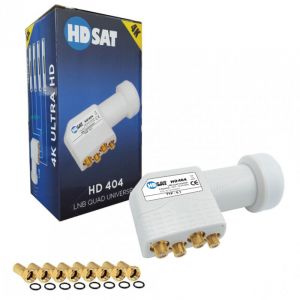 Hdsat - HD404 lnb Quad Full hd 4K Tête Parabole 4 sorties 0,1dB + 8 Fiches f