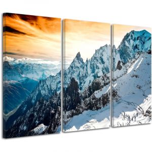 DECLINA, Tableau toile imprimée Paysage, Tableau toile triptyque montagne des Alpes, 120x80 cm