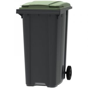 ESE - France Conteneur Poubelle &agrave; d&eacute;chets 2 roues - 360L - Robuste et &Eacute;conomique - 100% Recycl&eacute; - Gris avec Couvercle Vert - Fabriqu&eacute; en France