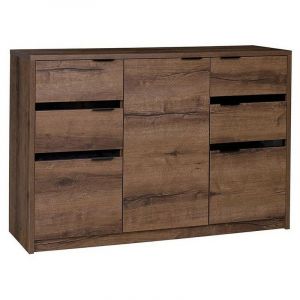 Commode Fivelbo 101, Chêne du Monastery + Noir brillant, Avec tiroirs et portes, Nombre de tiroirs: 0, 90x135x40cm