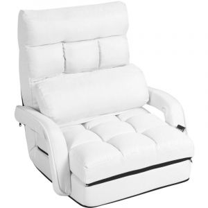 Design In - Fauteuil Chauffeuse Convertible 1 Place Oreiller 5 Positions Tissu Lin Blanc CW76634