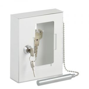 2 x coffrets &agrave; cl&eacute;s de secours avec vitre, marteau et cl&eacute;s, verrouillables, en m&eacute;tal, bo&icirc;te &agrave; cl&eacute;s, blanc