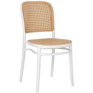 Chaise Antonio en plastique, blanche, rev&ecirc;tement Vienne