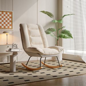 Sureh - Fauteuil &agrave; bascule, rocking chair r&eacute;glage &agrave; 5 vitesses, fauteuil allaitement, chaise a bascule en lin, pieds en bois, fauteuil moderne pour