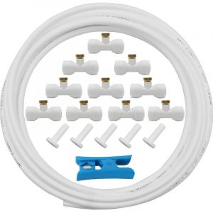 Systeme Brumisation, brumisateur terrasse exterieur Kit, tuyau d'arrosage 5 m + 10 buses de brumisation + 10 si&egrave;ges de brumisation + 5 bouchons
