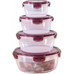 Lot de 4 bo&icirc;tes alimentaires empilables et herm&eacute;tiques, en plastique s&ucirc;r, violettes