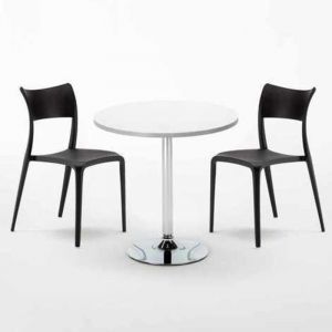 Table ronde blanche 70x70 et 2 chaises color&eacute;es bar caf&eacute; Parisienne Long Island - Noir