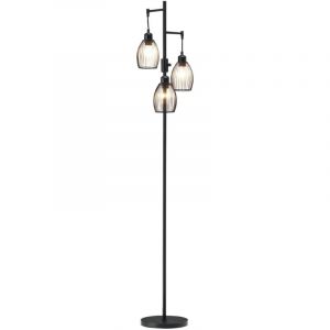 Lampadaire design industriel 3 t&ecirc;tes 40 W max. luminosit&eacute; r&eacute;glable m&eacute;tal filaire acier noir