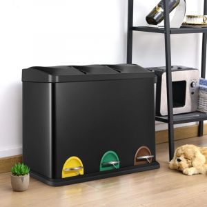 Liferun - 45L (3x15L) Poubelle de Cuisine,Poubelle Tri Selectif 3 compartiments,Poubelle à pédale Inox,Noir