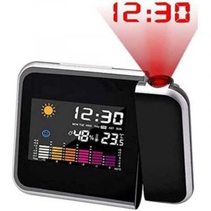 Réveil à projection, calendrier à écran couleur, station météo personnelle pour chambre à coucher, projecteur à intensité variable, double alarme,