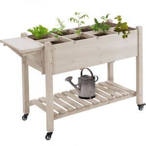 MH - Jardinière sur pied - potager sur roulettes avec étagères - sapin pré-huilé