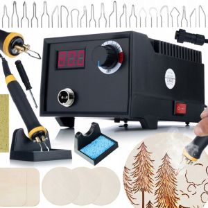 Rosfix Station pour pyrogravure 60W / br&ucirc;leur &agrave; bois avec &eacute;cran Rosfix Black Fenix RBB60W + &Eacute;ponge pour pointes de fer &agrave; souder 50x35mm 1 pi&egrave;ce
