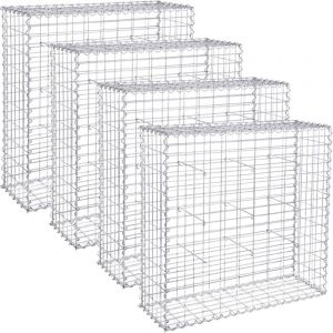 Lot de 4, Gabion pour Pierre, 100x90x30cm cloture gabion, m&eacute;tallique galvanis&eacute; Banc de jardin si&egrave;ge gabion