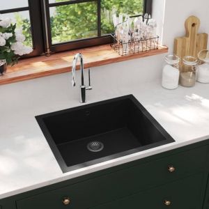 Design In - vier de cuisine,Bac,Vasque à poser avec trou de trop-plein Noir Granit CFW11455