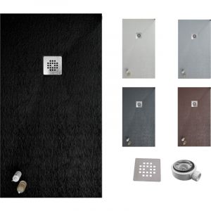 Varobath - Receveur de douche one 80x130 - Matériau en résine avec charge minérale et texture ardoise C3 antidérapante - Comprend une vanne de