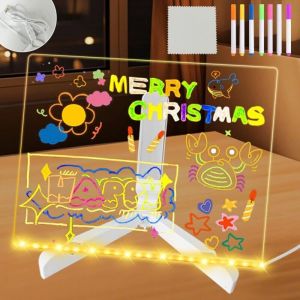 Tableau à Message LED,30x20cm Tableau Lumineux,7 Stylos de Couleur,Avec interrupteur,Essuyable,Acrylique Lumineuse Message LED,École,Café,Bureau