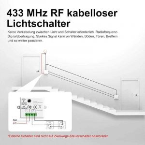 Interrupteur Sans fil, Kit interrupteur, 433Mhz Interrupteur &eacute;metteur Radio, 2200W/10A R&eacute;cepteur, Interrupteur d'&eacute;clairage, Interrupteur RF et