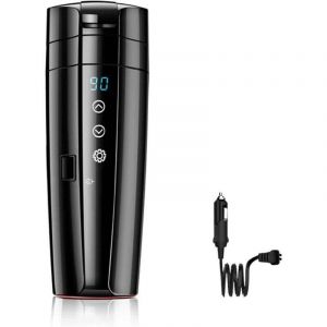 Tasse chauffante pour voiture 12 V/24 V, tasse de voyage chauffante en acier inoxydable de 400 ml, bouilloire &eacute;lectrique &agrave; do