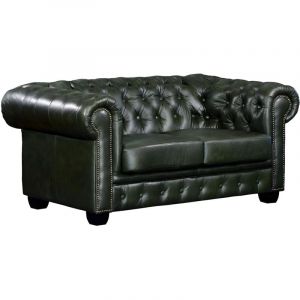 Vente-unique - Canap&eacute; chesterfield 2 places brenton 100% cuir de buffle - Vert empire