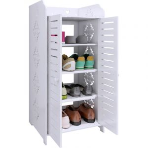 4 Couches Meuble &agrave; Chaussures avec 2 Portes, Banc Chaussures Entr&eacute;e Rangement, Meuble de Rangement, pour Couloir Salle de Bain, 40x35x90cm, Blanc