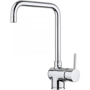 Mitigeur de cuisine &agrave; levier unique, &eacute;vier, chrom&eacute;, levier lat&eacute;ral avec bec pivotant haut, bec d'angle