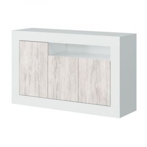 No Brand - Buffet 144x42x87 cm blanc mat et vieilli avec 3 portes – Sorso