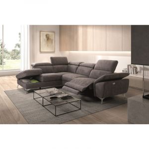 Canap&eacute; d'angle 1 relax &eacute;lectrique avec coffre couleur Gris fonc&eacute; angle &agrave; gauche - Longueur 273 x Profondeur 212 x Hauteur 78/99 cm