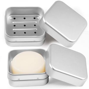 Lot de 2 bo&icirc;tes &agrave; savon en aluminium avec &eacute;gouttoir - Bo&icirc;te &agrave; savon de voyage &eacute;tanche - Petite bo&icirc;te &agrave; savon avec sac &agrave; savon - Rangement de