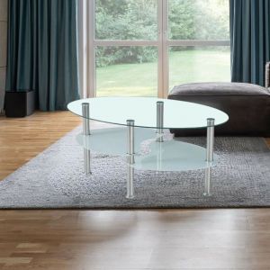 Toscohome - Table basse de salon ovale 90x55 cm avec 3 plateaux en verre et pieds en acier - Mimas