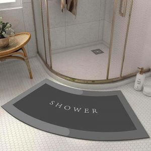 Super Absorbant Tapis de Douche Arrondi en Quart de Cercle, Lavable Tapis Douche Angle Antid&eacute;rapant pour Sortie de Cabine Douche,Gris,40x75CM