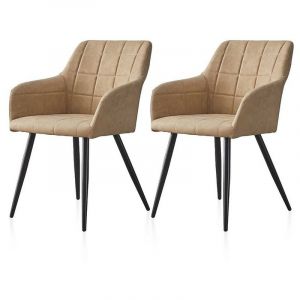 Clipop - Lot de 2 Chaise de Salle &agrave; Manger Chaise de Cuisine rembourr&eacute;e en m&eacute;tal Pied, Faux Cuir Chaises, Beige