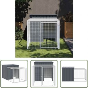 The Living Store - Poulailler avec cour anthracite 110x201x110 cm acier galvanisé - Poulailler - Cage à Poules - Abri Pour Oiseaux - Coop Pour Poules