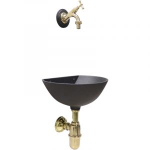 Fontaine murale 600 en fonte grise avec robinet 303L et siphon pour jardin potager