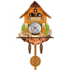 Horloge murale antique en bois en forme de nichoir &agrave; coucou, d&eacute;coration int&eacute;rieure, horloge &agrave; coucou &agrave; pendule automatique