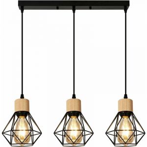 Comely - Suspensions Vintage E27 Lustre Industriel à 3 Lampes Plafonnier Vintage Industriel avec Abat-Jour en Métal Noir Parfait pour un Style