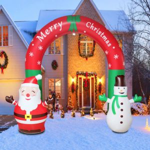 240 cm Arche Gonflable Noël avec Père Noël et Bonhomme de Neige Gonflable Décoration, Intérieure Extérieure Noël pour Maison Vacances Cour Pelouse