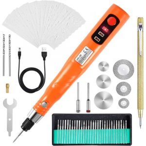 Vtizikl Kit d&39outils de Gravure Rechargeable USB Sans Fil, Mini Graveur &eacute;lectrique Stylo de Gravure Outil Rotatif pour Bijoux Verre Bois Pierre
