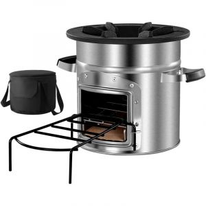 Mophorn R&eacute;chaud Camping Rocket, Po&ecirc;le &agrave; Bois Portable en Acier Inoxydable, avec Sac de Transport, Porte Simple, R&eacute;chaud &agrave; Fus&eacute;e pour Cuisine et