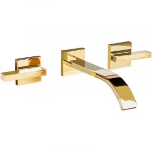 Beliani - Robinet Mitigeur pour Lavabo Mural en Laiton Double Commande 3 Trous Dor&eacute; Berraco