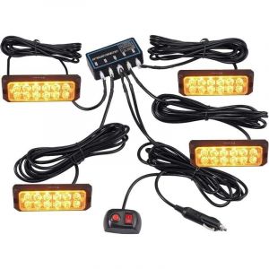 Feux clignotants &agrave; 12 LED pour voiture, feux de d&eacute;tresse, feux clignotants d'urgence, 8 modes, &eacute;tanches IP68, avec bo&icirc;tier de commande universel pour
