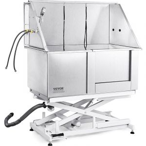 Baignoire de Toilettage Chien Electrique 127 cm Baignoire pour Chien Chat Acier Inox avec Boite a Savon, Robinet, Accessoires Nombreux Baignoire pour
