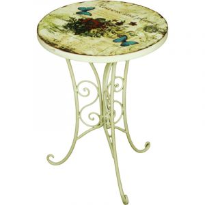 Petite table de jardin, table d'appoint rétro, métal, fleurs, table de balcon, petite, ronde, fer, blanc antique, DxH 38 x 53 cm